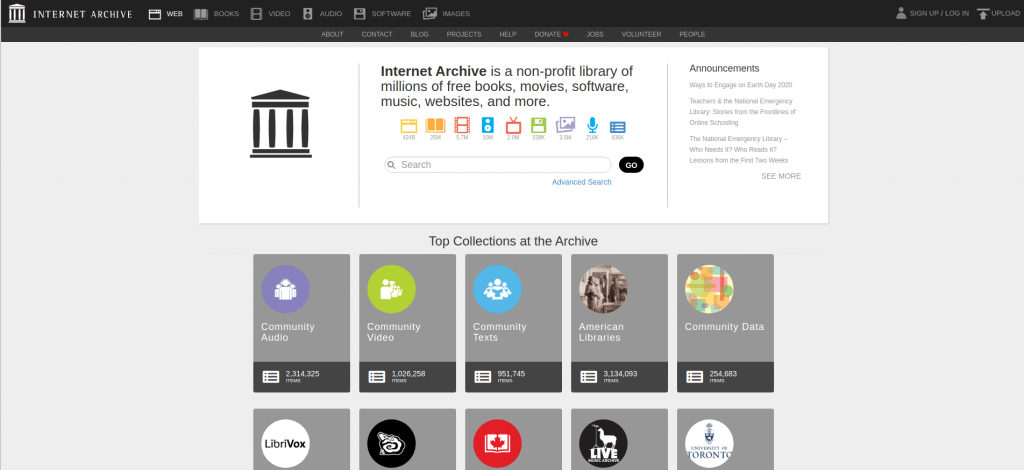 Archive.org main page