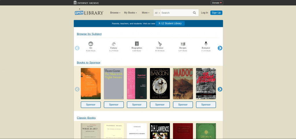 OpenLibrary main page